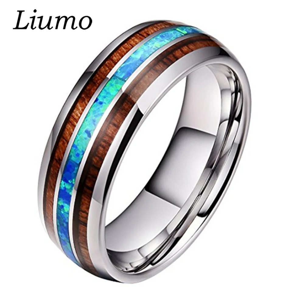 

Liumo Trendy Hip Hop Blue Crystal Wood Pattern Men 316L Stainless Steel Biker Ring Lr833