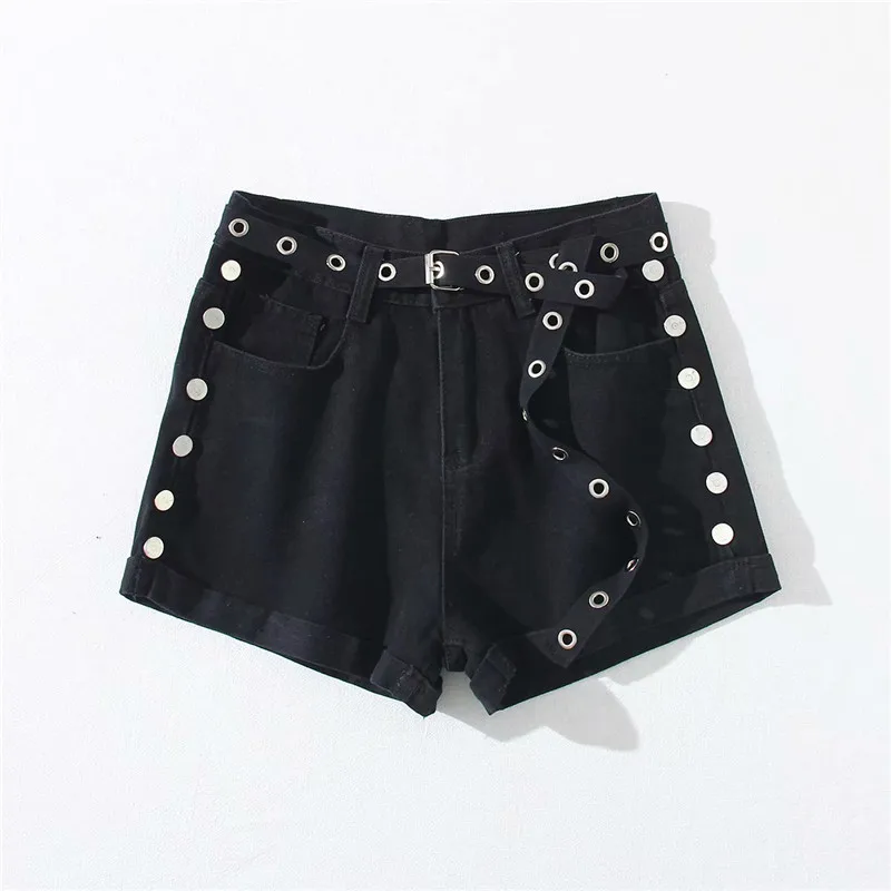 Summer new European and American street trend rivet solid color shorts female, slim sexy belt denim shorts female
Summer new European and American street trend rivet solid color shorts female, slim sexy belt denim shorts female