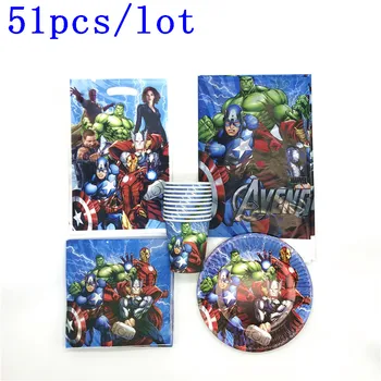 51Pcs/lot Avenger Hero Theme Disposable Iron Man TableCover Gift Bag Cup Plate Kids Birthday Hulk Napkins Decoration Supplies
51Pcs/lot Avenger Hero Theme Disposable Iron Man TableCover Gift Bag Cup Plate Kids Birthday Hulk Napkins Decoration Supplies