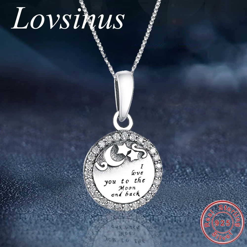 Real S925 Sterling Silver Letter I LOVE YOU TO THE MOON AND BACK Round Pendant Necklace for Wedding Necklace Accessories Gifts
Real S925 Sterling Silver Letter I LOVE YOU TO THE MOON AND BACK Round Pendant Necklace for Wedding Necklace Accessories Gifts