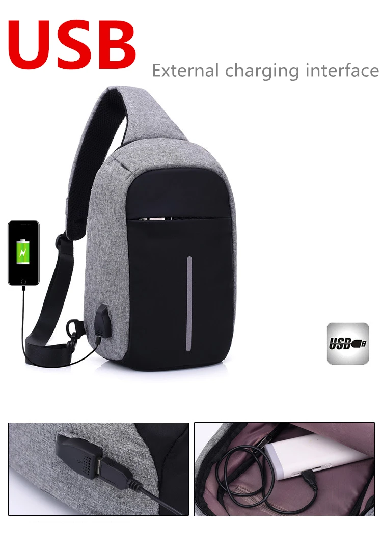 Men's Burglar USB Charging Shoulder Crossbody Bag Men&Female Stealth Zipper Business Chest Pack Repellent Anti-theft Package 15