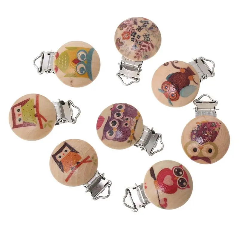 5Pcs Owl Wooden Pacifier Clip Metal Soother Holders For Kids Feeding Wooden Round With Mental Holder 4.4cmx2.9cm
5Pcs Owl Wooden Pacifier Clip Metal Soother Holders For Kids Feeding Wooden Round With Mental Holder 4.4cmx2.9cm