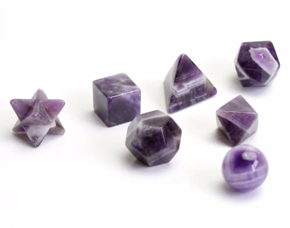 Natural Chakra Amethyst Carved Crystal Healing Platonic Solids Sacred Geometry Symbols with Merkaba Star
Natural Chakra Amethyst Carved Crystal Healing Platonic Solids Sacred Geometry Symbols with Merkaba Star