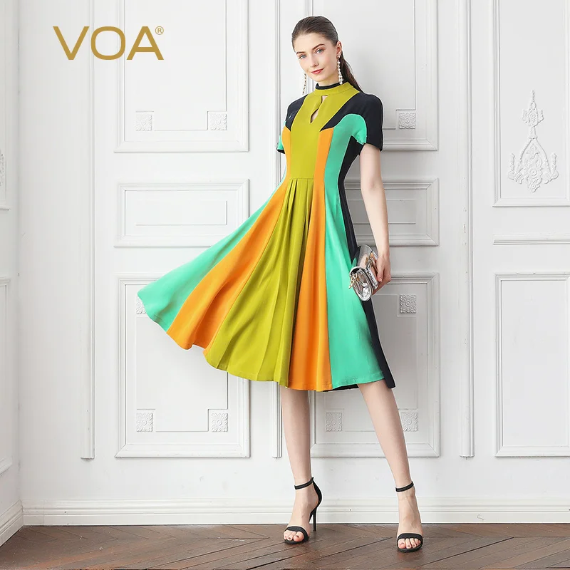 VOA Heavy Silk Yellow Contrast Color Midi Party Dresses Women Pleated Dress Sexy Hollow Out Slim Tunic Short Sleeve Ladies A998
VOA Heavy Silk Yellow Contrast Color Midi Party Dresses Women Pleated Dress Sexy Hollow Out Slim Tunic Short Sleeve Ladies A998