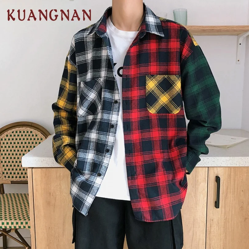 KUANGNAN Patchwork Red Plaid Shirt Men Streetwear Men Shirt Long Sleeve Cotton Mens Shirts Casual Slim Fit XXXL 2019 Spring New
KUANGNAN Patchwork Red Plaid Shirt Men Streetwear Men Shirt Long Sleeve Cotton Mens Shirts Casual Slim Fit XXXL 2019 Spring New