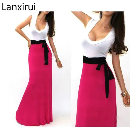 

Fast Shipping Casual Vestidos Women dresses 2018 Solid Sexy O-neck Sleeveless Halter Pleated Fashion Designs Maxi Dress 901 DX