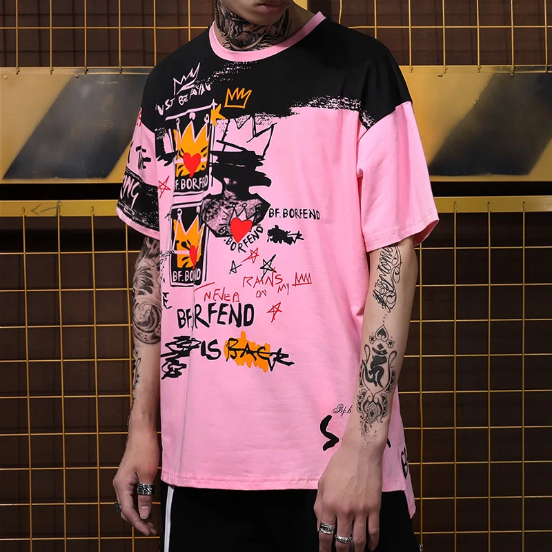 Original tide brand men short sleeved T-shirt short before long street dance hiphop spoof graffiti print loose tee
Original tide brand men short sleeved T-shirt short before long street dance hiphop spoof graffiti print loose tee