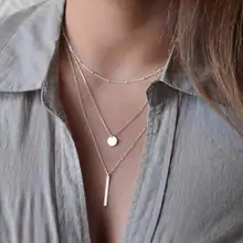 AILEND 2017 bijoux de mode pour femmes Colar 1pc européen Simple or argent plaqué Multi couches Bar Coin collier clavicule chaînes(China)