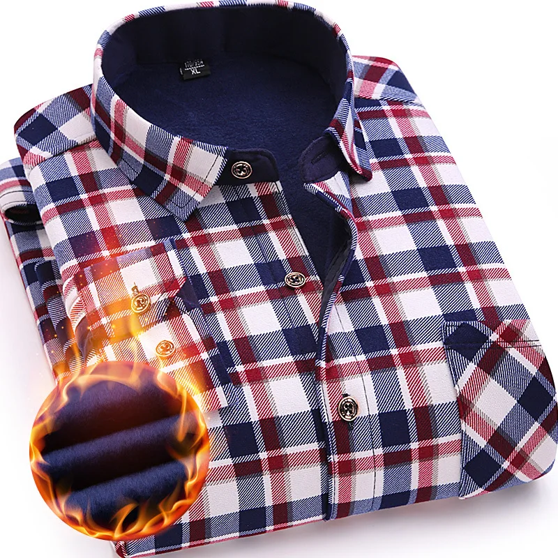 2017 New Shirt Men Winter Fleece Shirts Camisa Social Masculina Slim Fit Men Shirt Autumn Thick Cotton Mens Plaid Dress Shirts
