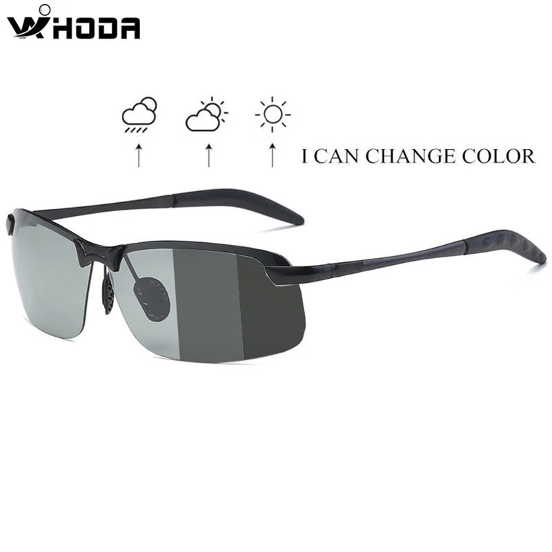 

Al-Mg Alloy Men Polarized Photochromic Sunglasses, Discoloration Sun Glasses, Day Night Vision Driving Eyewear with Case S3044