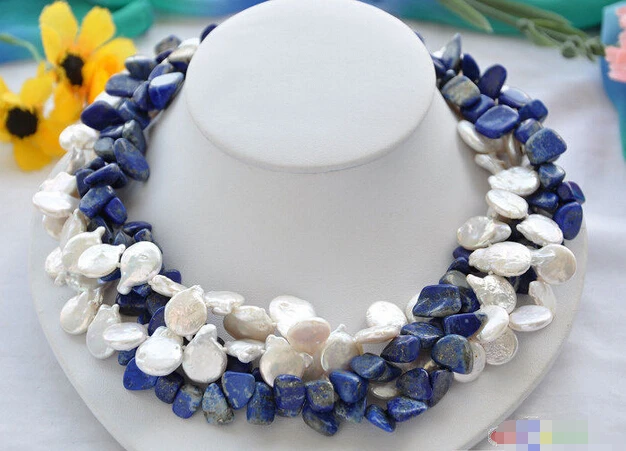 DD Wholesale FREE SHIPPING >>>> P4414 4row 18" 14mm white coin freshwater blue lapis lazuli necklace
DD Wholesale FREE SHIPPING >>>> P4414 4row 18" 14mm white coin freshwater blue lapis lazuli necklace