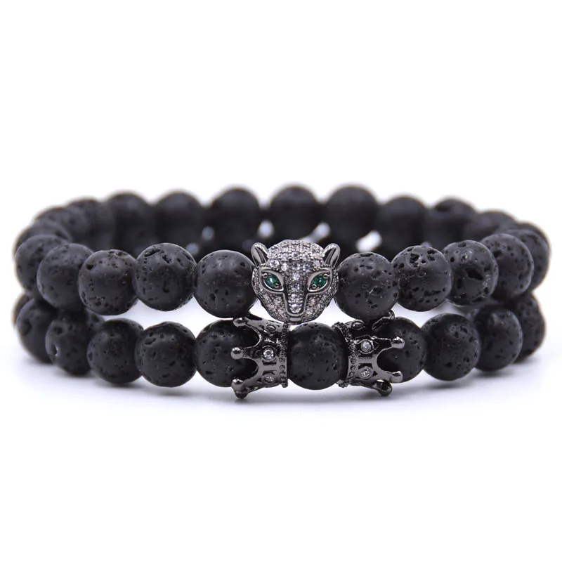 Kang hua 2 pieces/set 8mm Volcanic Lava Natural stone bead bracelet Micro Pave CZ Leopard head bracelets for men&women Bijoux
Kang hua 2 pieces/set 8mm Volcanic Lava Natural stone bead bracelet Micro Pave CZ Leopard head bracelets for men&women Bijoux