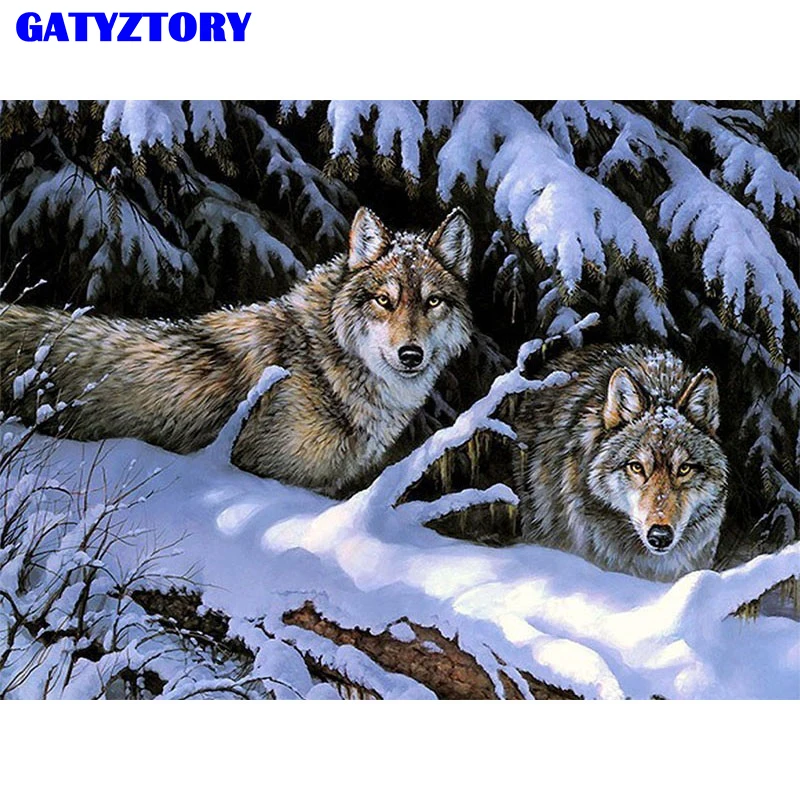 CHENISTORY Schnee Wolf Tiere DIY Malerei Durch Zahlen Kits Malen Auf Leinwand