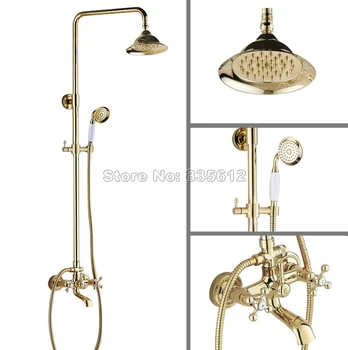 Gold Color Brass Rain Shower Faucet Set with Handheld Shower Head Bathroom Wall Mounted Clawfoot Bathtub Mixer Tap Wgf357
Gold Color Brass Rain Shower Faucet Set with Handheld Shower Head Bathroom Wall Mounted Clawfoot Bathtub Mixer Tap Wgf357