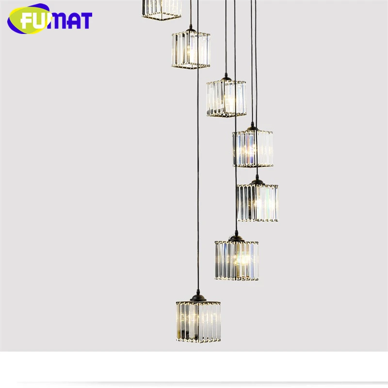 FUMAT Crystal K9 Stairs Rotation Ceiling Lamps Chandelier Lighting Hanging Lights LED Fixture American Modern Style Villa Stairs 6