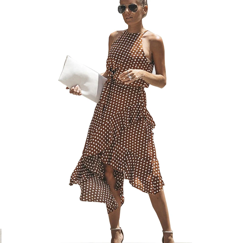 Vintage Bohemian Women Dress Summer Polka Dot Sundress Sleeveless Fashion Boho Brown Halter Lady Ruffle Dress For Female Vestido
Vintage Bohemian Women Dress Summer Polka Dot Sundress Sleeveless Fashion Boho Brown Halter Lady Ruffle Dress For Female Vestido