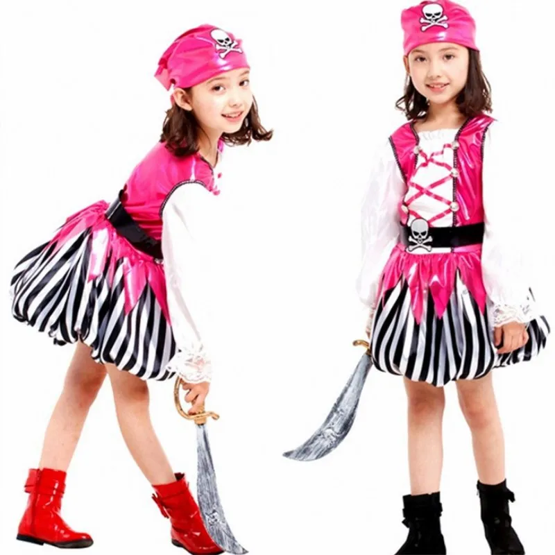 

Pink Kids Princess Pirate of Caribbean Costume Children Carnival Halloween COS Masquerade Party Fancy Dress Girl Cosplay Clothes