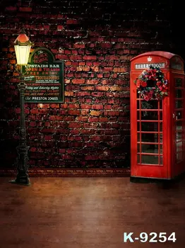 

Custom Photographic Backdrops Red Brick Wall Telephone Booth Photo Backgrounds Wedding Vintage Backdrop Thin Vinyl