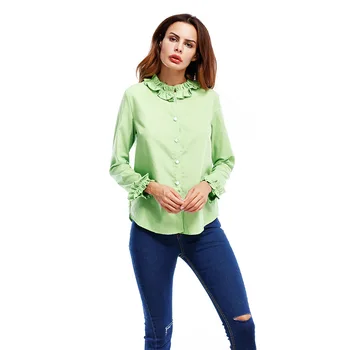 2018 Women Office Blouse New Fashion Autumn Solid color Casual Long Sleeve Cotton Frilly Turn-down Collar Woman Shirts tops
2018 Women Office Blouse New Fashion Autumn Solid color Casual Long Sleeve Cotton Frilly Turn-down Collar Woman Shirts tops
