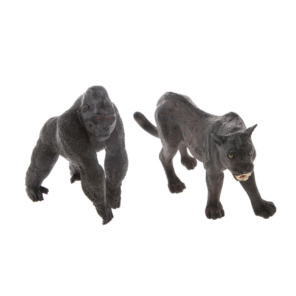 Wild Jungle Animal Model Statue, Black Panther & Silverback Gorilla Figures, Kids Educational Toy, Home Decor