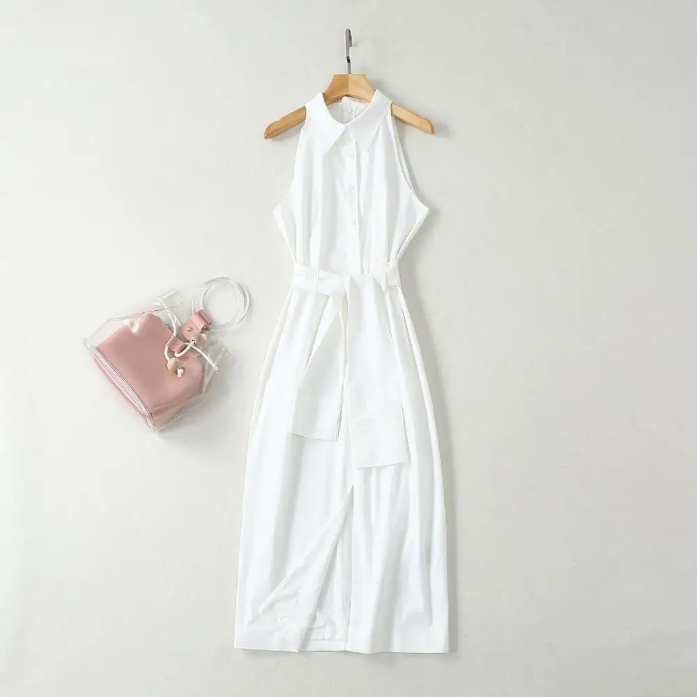 High Quality New 2019 Summer Fashion White Dress Ladies Turn-down Collar Single Breasted Sleeveless Casual Work Dress Belts
High Quality New 2019 Summer Fashion White Dress Ladies Turn-down Collar Single Breasted Sleeveless Casual Work Dress Belts