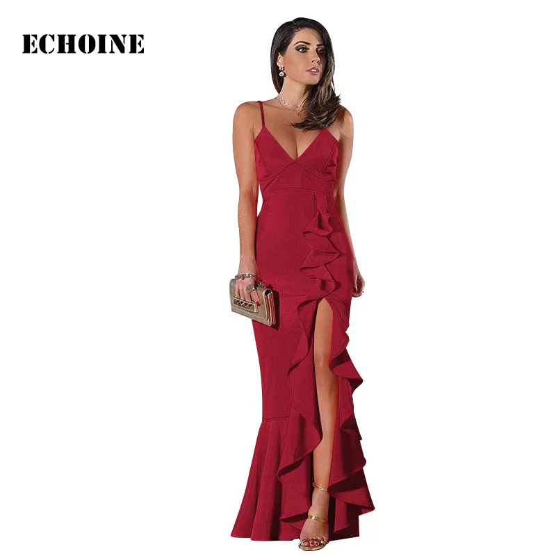 Slim Elegant Ruffle Maxi Dress High Split Evening Party Long Dress Spaghetti Strap V-neck Femme Robe Irregular Party Vestidos
Slim Elegant Ruffle Maxi Dress High Split Evening Party Long Dress Spaghetti Strap V-neck Femme Robe Irregular Party Vestidos