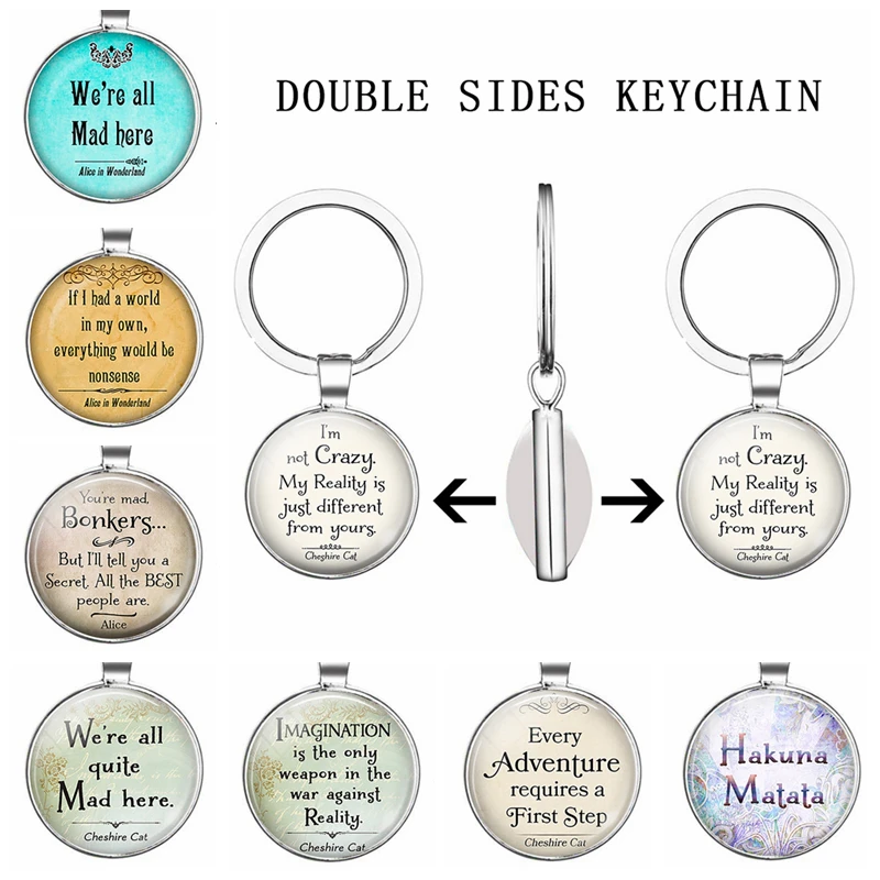 I'm Not Crazy , We're All Quite Mad Here Cat Quote Double Face Keychain Glass Dome Pendant Key Chain Women Men Gifts
I'm Not Crazy , We're All Quite Mad Here Cat Quote Double Face Keychain Glass Dome Pendant Key Chain Women Men Gifts