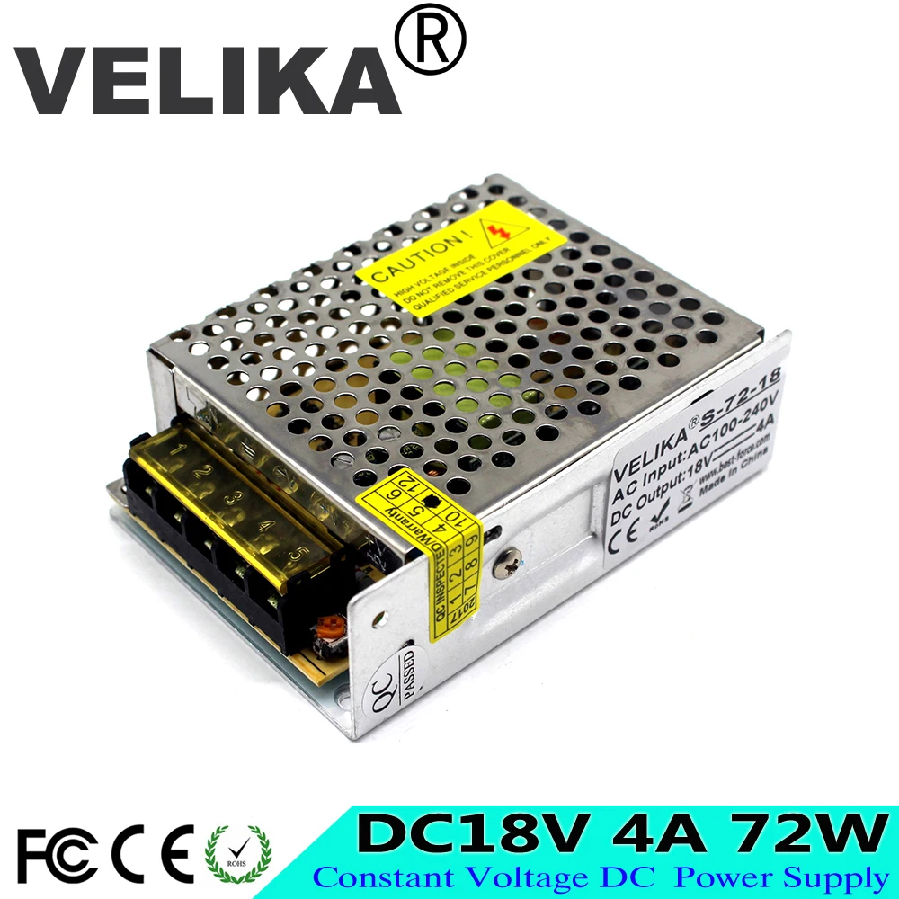 72W 18V 4A Small Volume Single Output Switching power supply Driver Lighting Transformer for LED Strip CNC 3D Print
72W 18V 4A Small Volume Single Output Switching power supply Driver Lighting Transformer for LED Strip CNC 3D Print