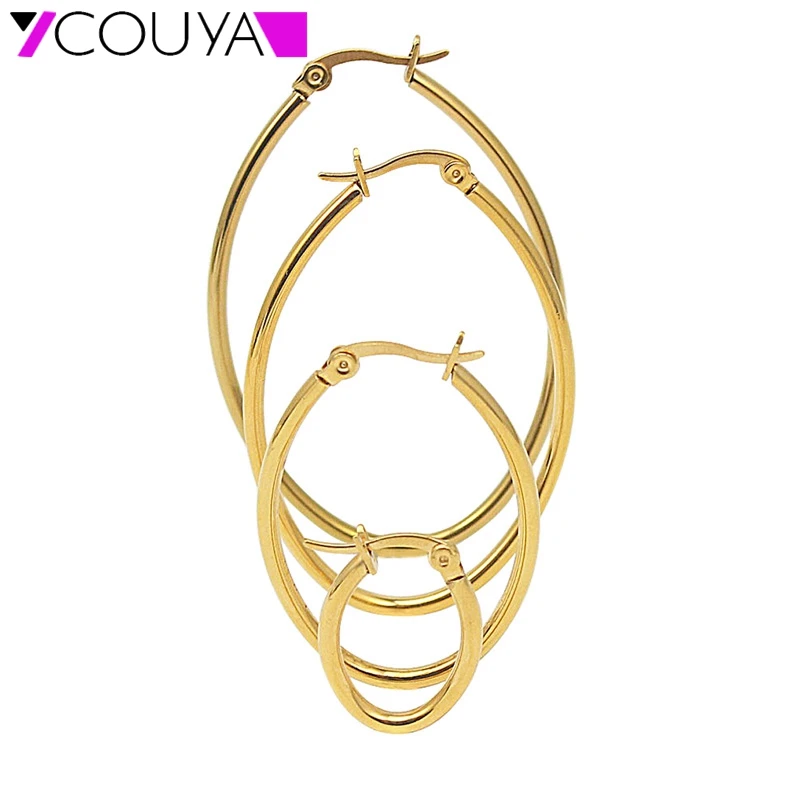 

2017 New Promotion Fashion 4PC Lot Women Gold color Surgical 316L Stainless Steel Oval Hoop Earrings 4 Size Free Shipping