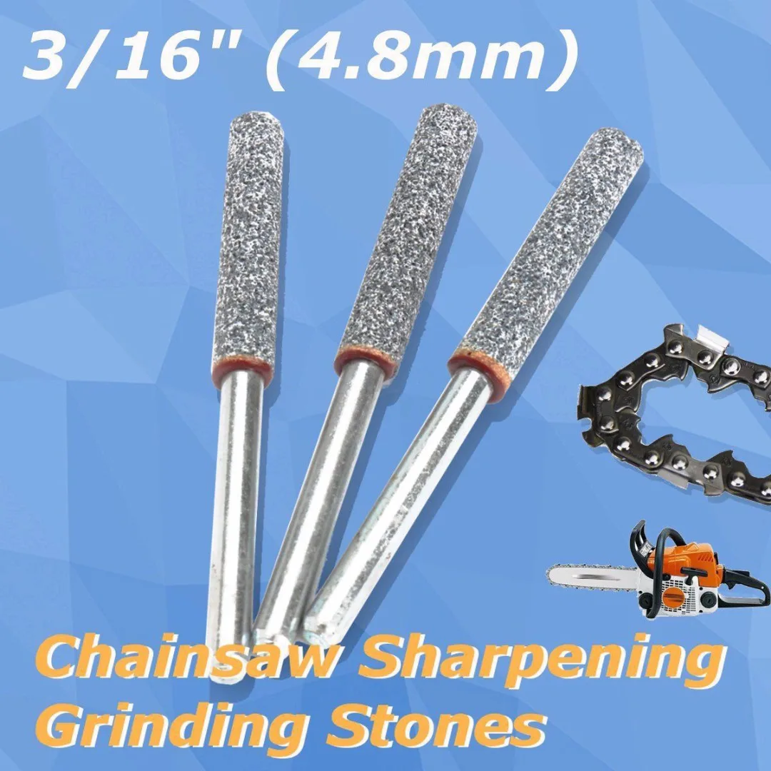 

3pcs 3/16" 4.8mm Diamond Chainsaw Sharpener Burr Stone File Chain Saw Sharpening