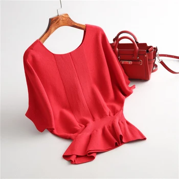 autumn female casual solid color round neck sweater bat sleeve sweater folding design
autumn female casual solid color round neck sweater bat sleeve sweater folding design