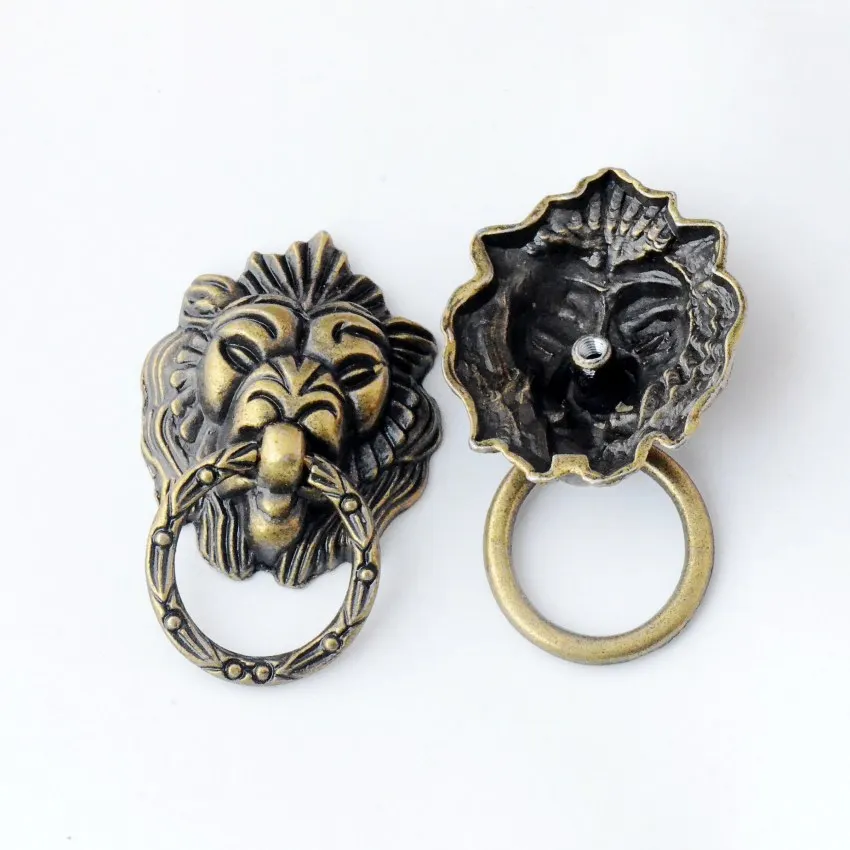 

Free Shipping 2PCs Jewelry Wooden Box Pull Handle Dresser Drawer For Cabinet Door Round Antique Bronze Lion Face Carved 53x43mm