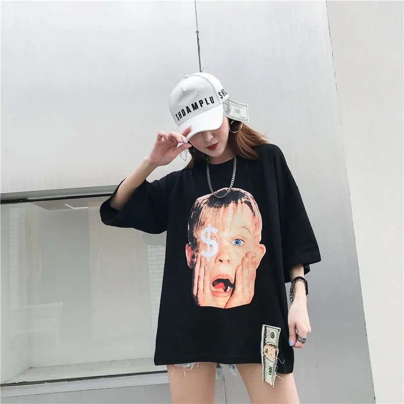 Women's t Shirt O Neck Three Quarters Sleeve Figure Print Top European And American Celebrity Inspired Home Alone Printed Money 
Women's t Shirt O Neck Three Quarters Sleeve Figure Print Top European And American Celebrity Inspired Home Alone Printed Money