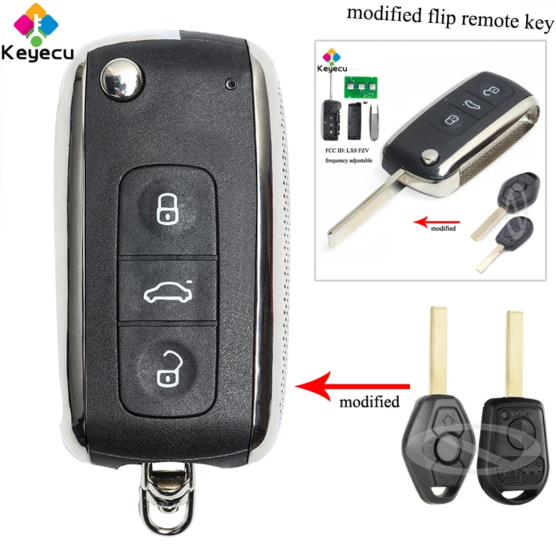 KEYECU Modified Bentley Style EWS Adjustable Frequency Flip Remote Key With 3 Buttons 315MHz/ 433MHZ ID44 Chip HU92 FOB for BMW
KEYECU Modified Bentley Style EWS Adjustable Frequency Flip Remote Key With 3 Buttons 315MHz/ 433MHZ ID44 Chip HU92 FOB for BMW