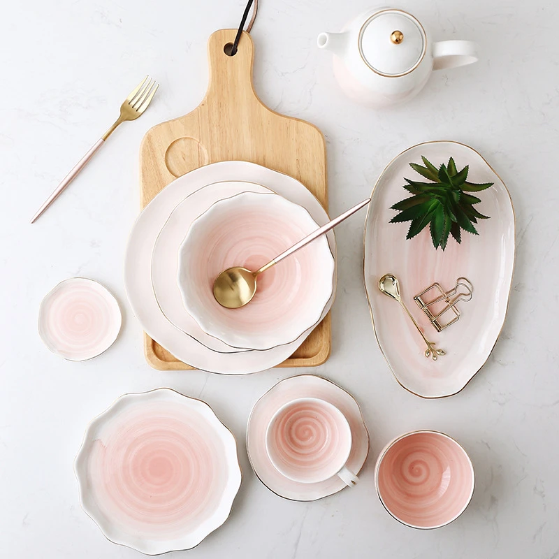 Pink Gradient Ceramic Cutlery Set Dish Plate Cup Set Snacks Fruit Plates Dessert Bowl Dishes Bone China Dinnerware Accessories
Pink Gradient Ceramic Cutlery Set Dish Plate Cup Set Snacks Fruit Plates Dessert Bowl Dishes Bone China Dinnerware Accessories