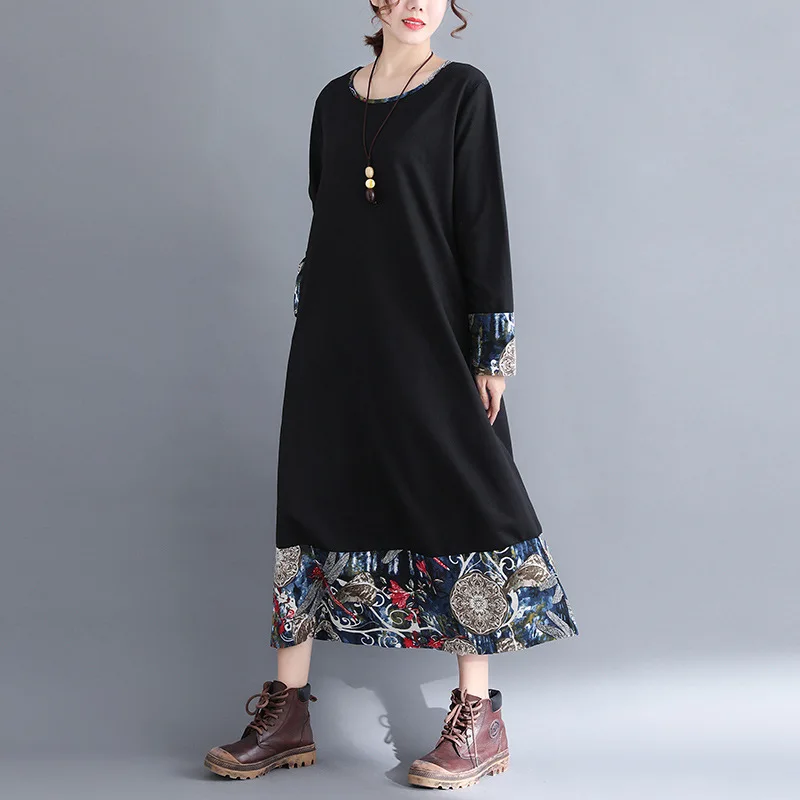 Johnature New 2019 Cotton Linen Vintage Women Dresses Autumn O-Neck Solid Color Patchwork Print Loose 3 Colors Dresses
Johnature New 2019 Cotton Linen Vintage Women Dresses Autumn O-Neck Solid Color Patchwork Print Loose 3 Colors Dresses