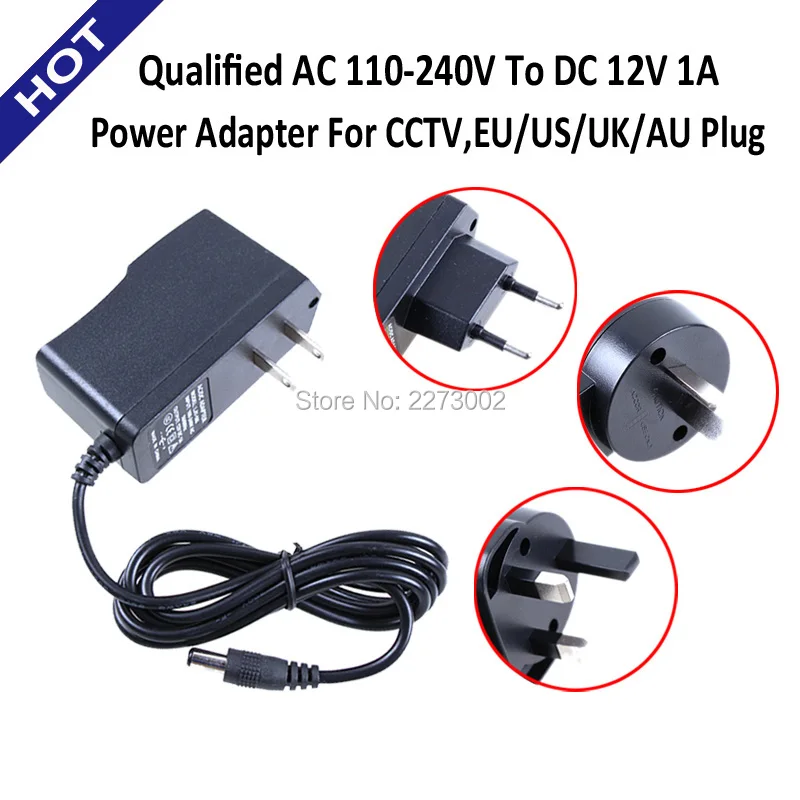 Квалифицированный AC 110-240V к DC 12V 1A адаптер питания для CCTV EU/US/UK/AU Plug IP камера NVR DVR |