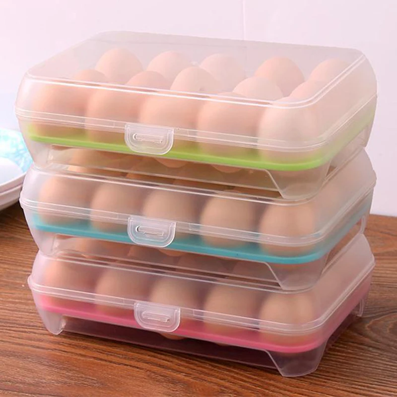 Image Kitchen Egg Storage Box Organizer Refrigerator Storing Egg 15 Eggs Organizer Outdoor Portable Container Storage Egg Orgainzers