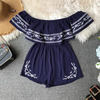 Summer Rompers Womens Jumpsuit Loose Embroidery Short Playsuits Off Shoulder Female Bodysuits Shorts
Summer Rompers Womens Jumpsuit Loose Embroidery Short Playsuits Off Shoulder Female Bodysuits Shorts