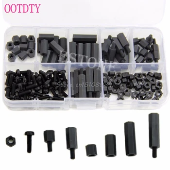 

160Pcs M3 Nylon Black M-F Hex Spacers Screw Nut Assortment Kit Stand off Set Box S08 Wholesale&DropShip