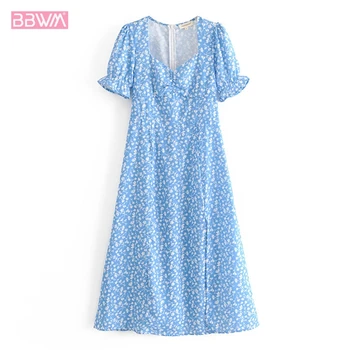 2019 summer new retro small floral single-breasted short-sleeved female dress Puff Sleeve Split Casual Holiday Women's
2019 summer new retro small floral single-breasted short-sleeved female dress Puff Sleeve Split Casual Holiday Women's