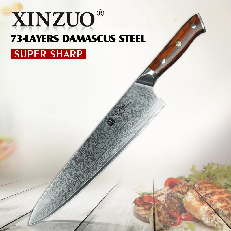 XINZUO 10 ''дюймовый дамасский Нож шеф повара японский стали кухонные ножи Professional