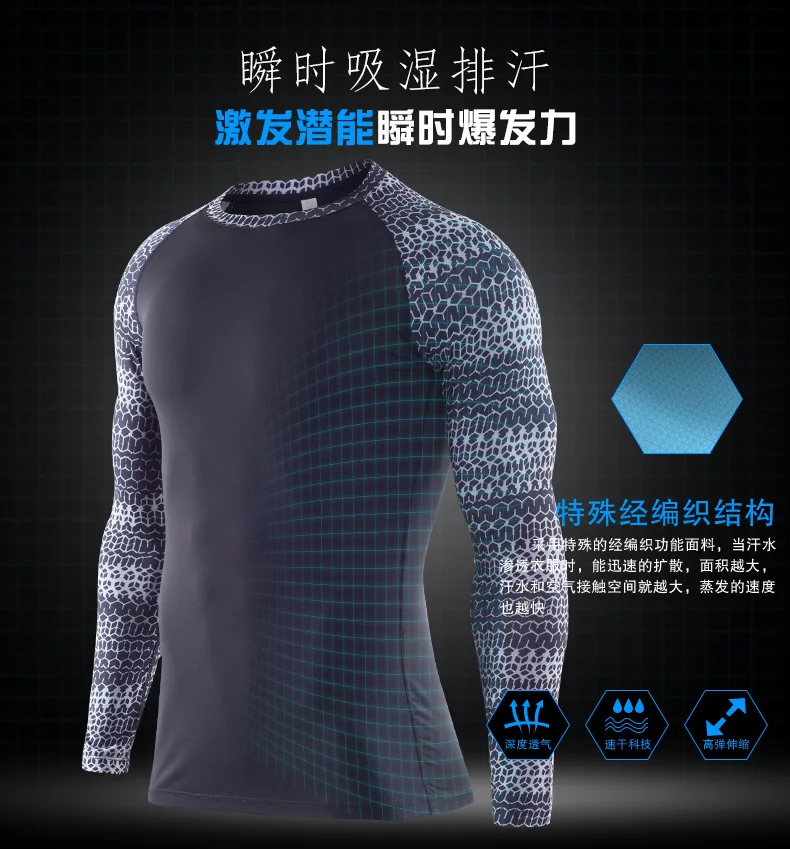 2019 Rashguard Male Fitness MMA Running Shirt Men Long Sleeve T Shirt Crossfit Bodybuilding Men Man Compression Sports Suit (3)