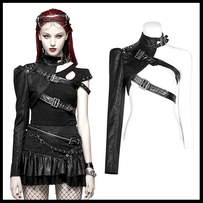PUNK RAVE Women Punk One-arm Rivet Short Sexy Jacket Coat Jacket Soldier Black Stage Performance Coat Fashion Clothes Accessory
PUNK RAVE Women Punk One-arm Rivet Short Sexy Jacket Coat Jacket Soldier Black Stage Performance Coat Fashion Clothes Accessory