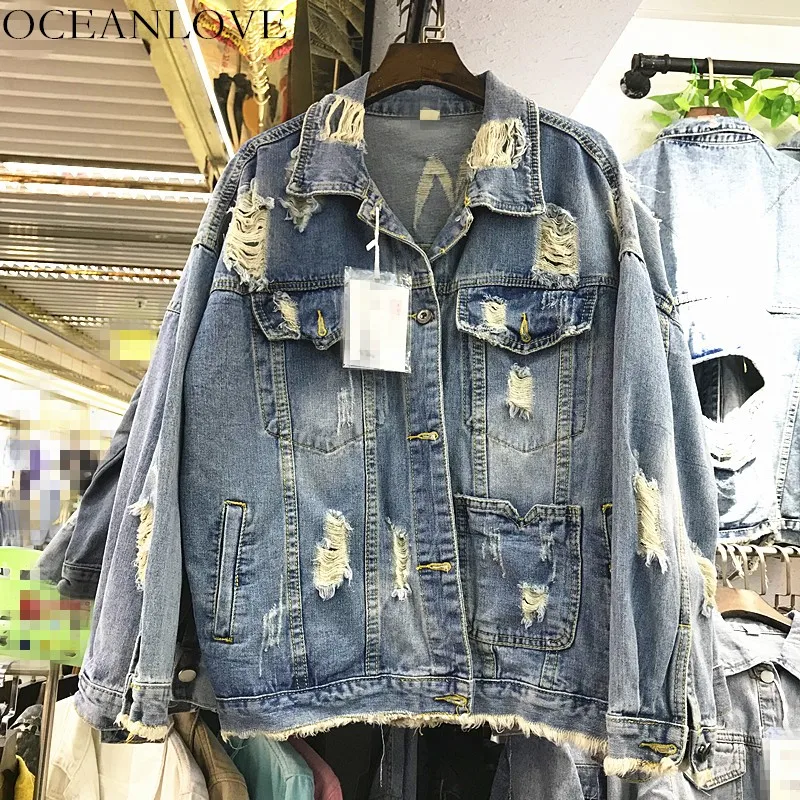 OCEANLOVE Vintage Solid Holes Korean Chaqueta Mujer Streetwear Tassel Denim Jacket Women 2019 Autumn Fashion Clothing 12251
OCEANLOVE Vintage Solid Holes Korean Chaqueta Mujer Streetwear Tassel Denim Jacket Women 2019 Autumn Fashion Clothing 12251