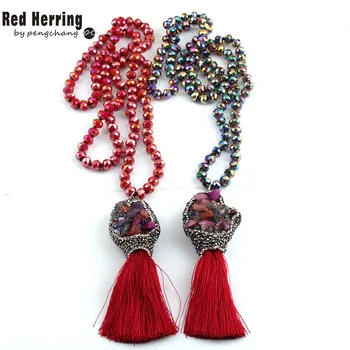 Fashion Bohemian Tribal Jewelry Long Crystal Glass Knotted Natural Druzy Red Tassel Pendant Necklaces
Fashion Bohemian Tribal Jewelry Long Crystal Glass Knotted Natural Druzy Red Tassel Pendant Necklaces
