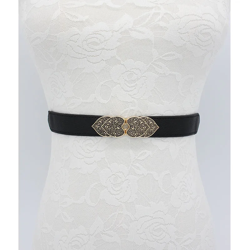 Фото Fashion Vintage buckle belts for women wedding stretch carved design waistbands elastic thin cummerbunds dress black party | Аксессуары