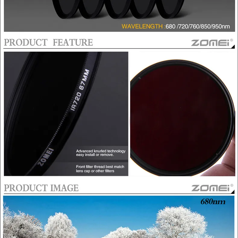 Filtro Ir Infrarrojo ZOMEi ® 77mm 720nm 72IR