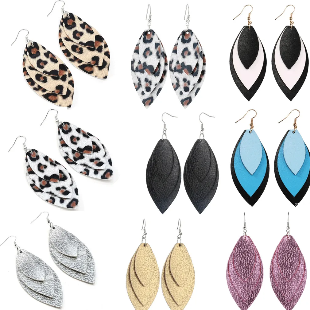 Women Multiple Colors Hook Earrings Jewelry Leather PU Faux Leaf Water Drop 2019 Fashion | Украшения и аксессуары