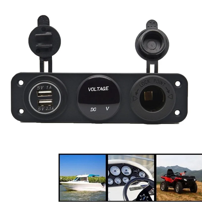 Car Styling New Dual USB Charger+Voltmeter+ 12V Socket 3 Hole Panel Marine Car Boat Blue LED G6KC
Car Styling New Dual USB Charger+Voltmeter+ 12V Socket 3 Hole Panel Marine Car Boat Blue LED G6KC